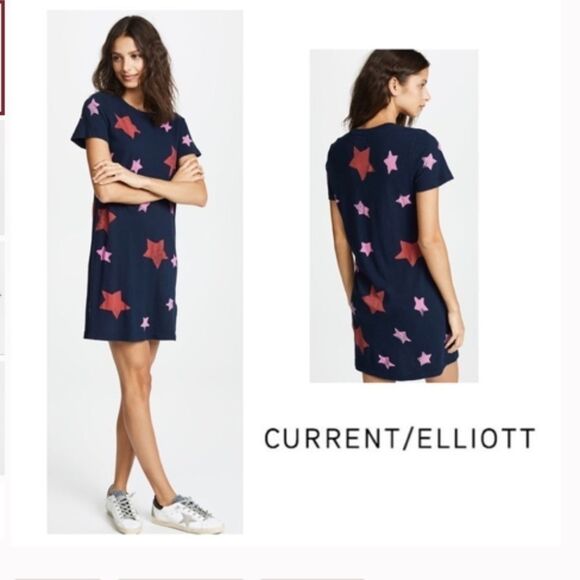 Current/Elliott The Beatnik Star Print Dress Sz S Navy Blue Pink Red T-shirt - Picture 1 of 7